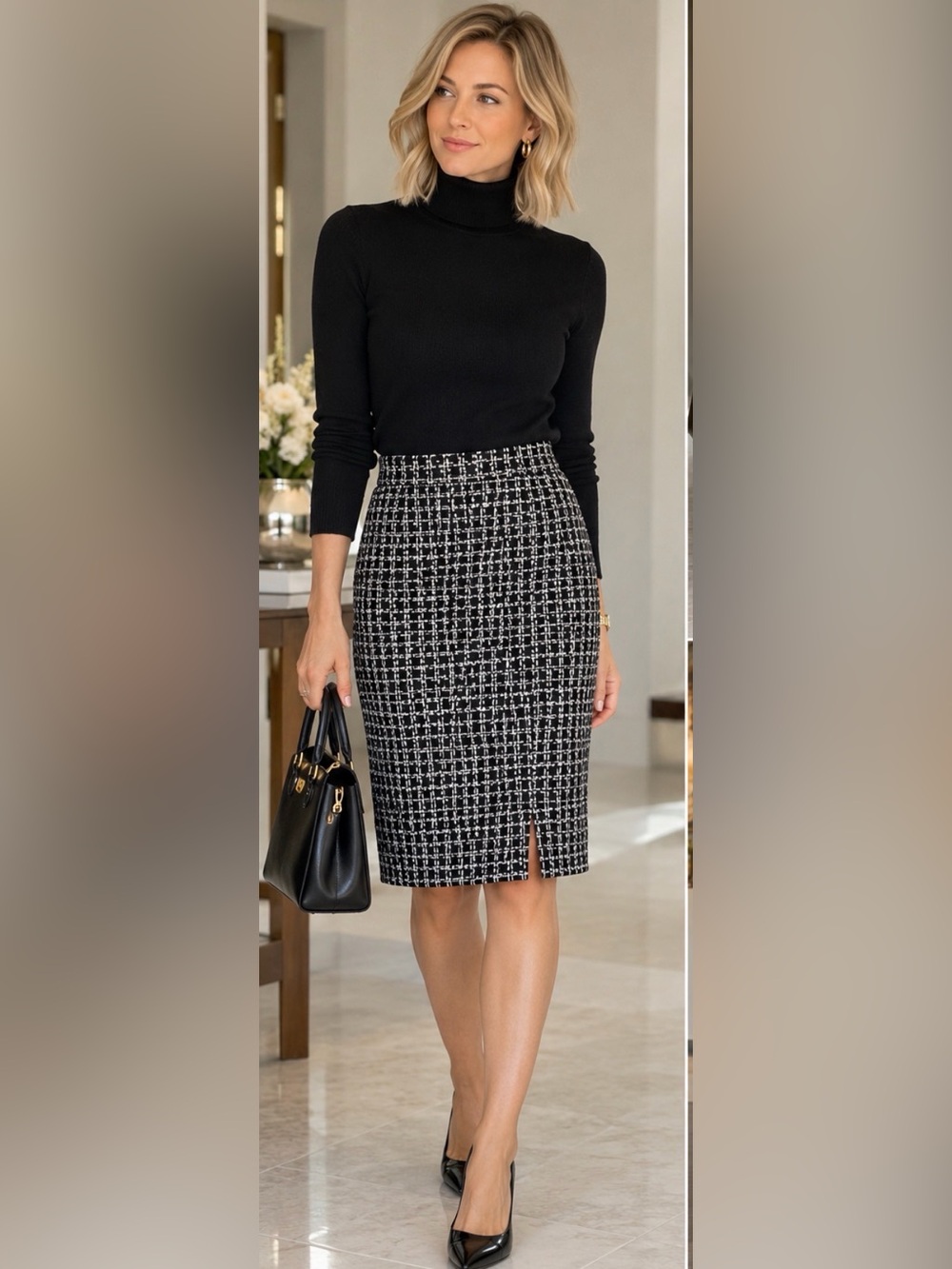Ann Taylor medium Classic Black & White stretch Pencil Skirt